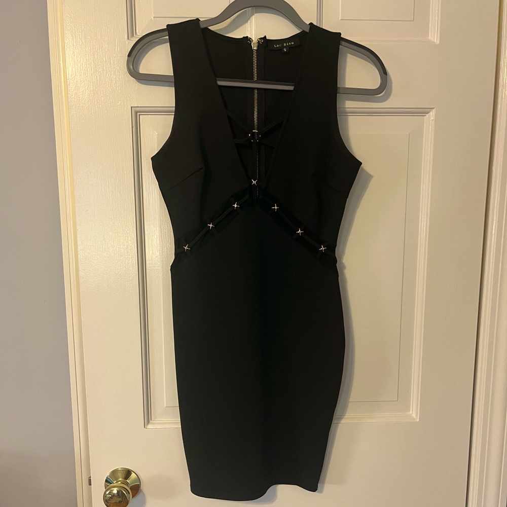 Lac Bleu Mini Dress with Gold Detailing